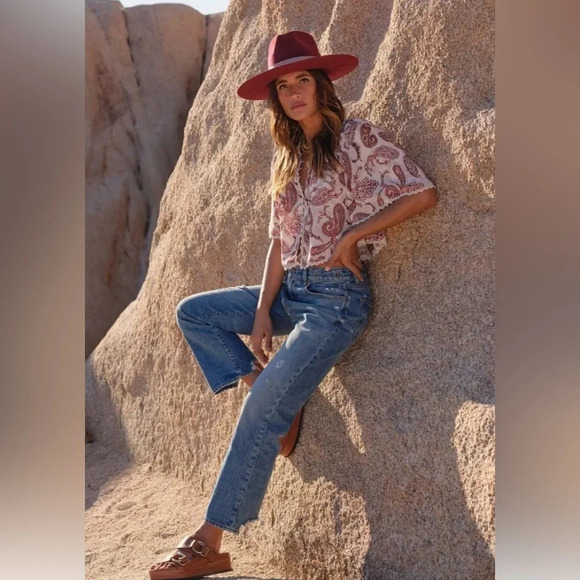 The Bright Side by Rocky Barnes Paisley Lace Button Front Crop Top Blouse Size L - Picture 3 of 11